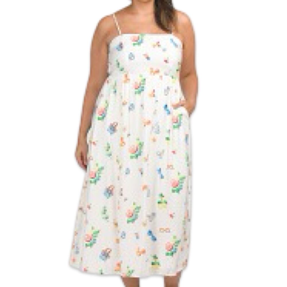 Rachel Zoe White Printed Tropical Vacation Spaghetti Strap Maxi Dress size 12